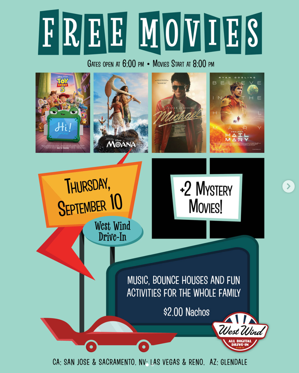 FREE MOVIE NIGHT at West Wind Drive-In
